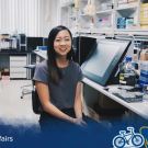 UC Davis global disease biology major Amanda Nguyen conducting lab work at the National Institute of Genetics in Mishima, Japan.