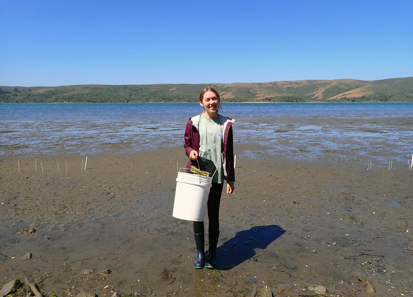 Caroline working in a mudflat in Tomales Bay.