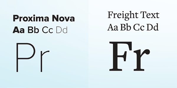 A simple graphic on blue background illustrarting the two different fonts