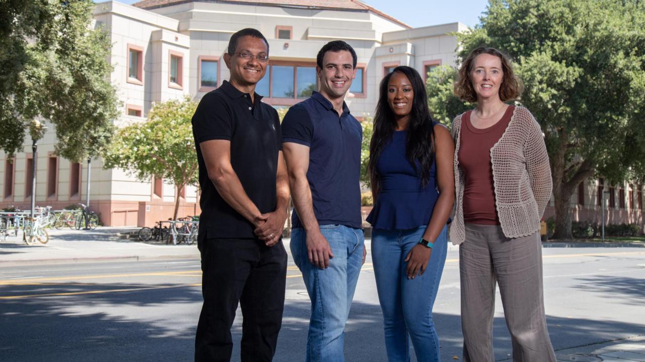 Professor Aldrin Gomes, students Leib Lipowsky and Tayler Smith and BUSP Director Connie Champagne stand outside the Life Sciences Building. David Slipher/UC Davis Aldrin Gomes, Leib Lipowsky, Tayler Smith and BUSP Director Connie Champagne stand outside the Life Sciences Building. David Slipher/UC Davis