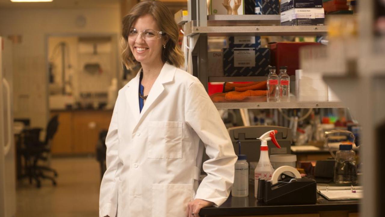 Assistant Professor Katherine Ralston’s discoveries about how a parasitic amoeba kills cells reveal a fundamental process in biology. Her work is now being supported by the Pew Charitable Trusts. Credit: Gregory Urquiaga/UC Davis