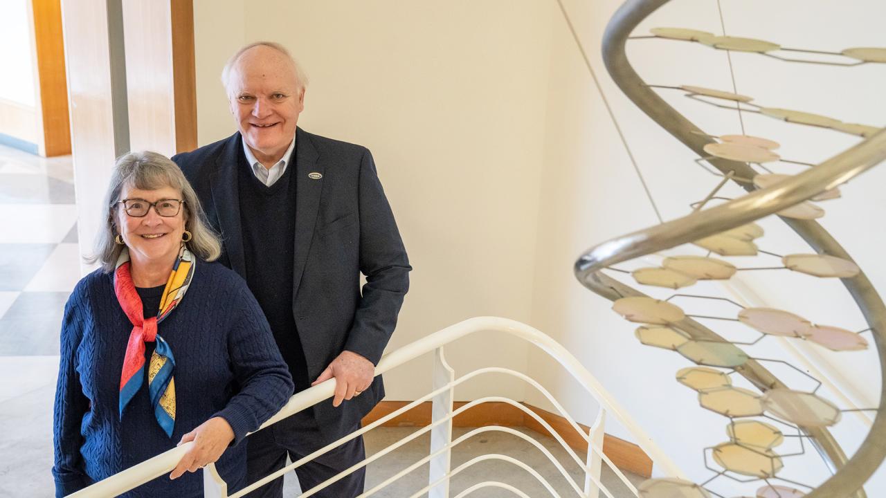 Ron and Diane Smith in the stairwell beside helix