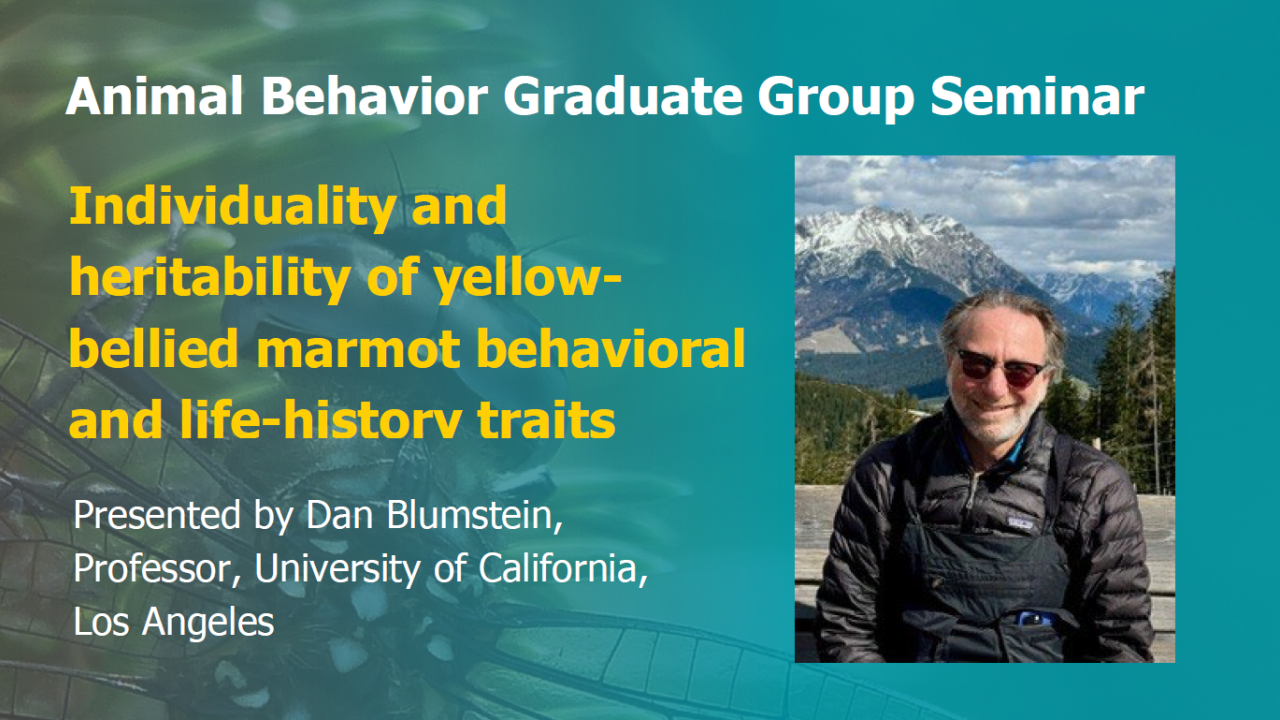 Blue graphic with seminar title, speaker name and title, and speaker photo