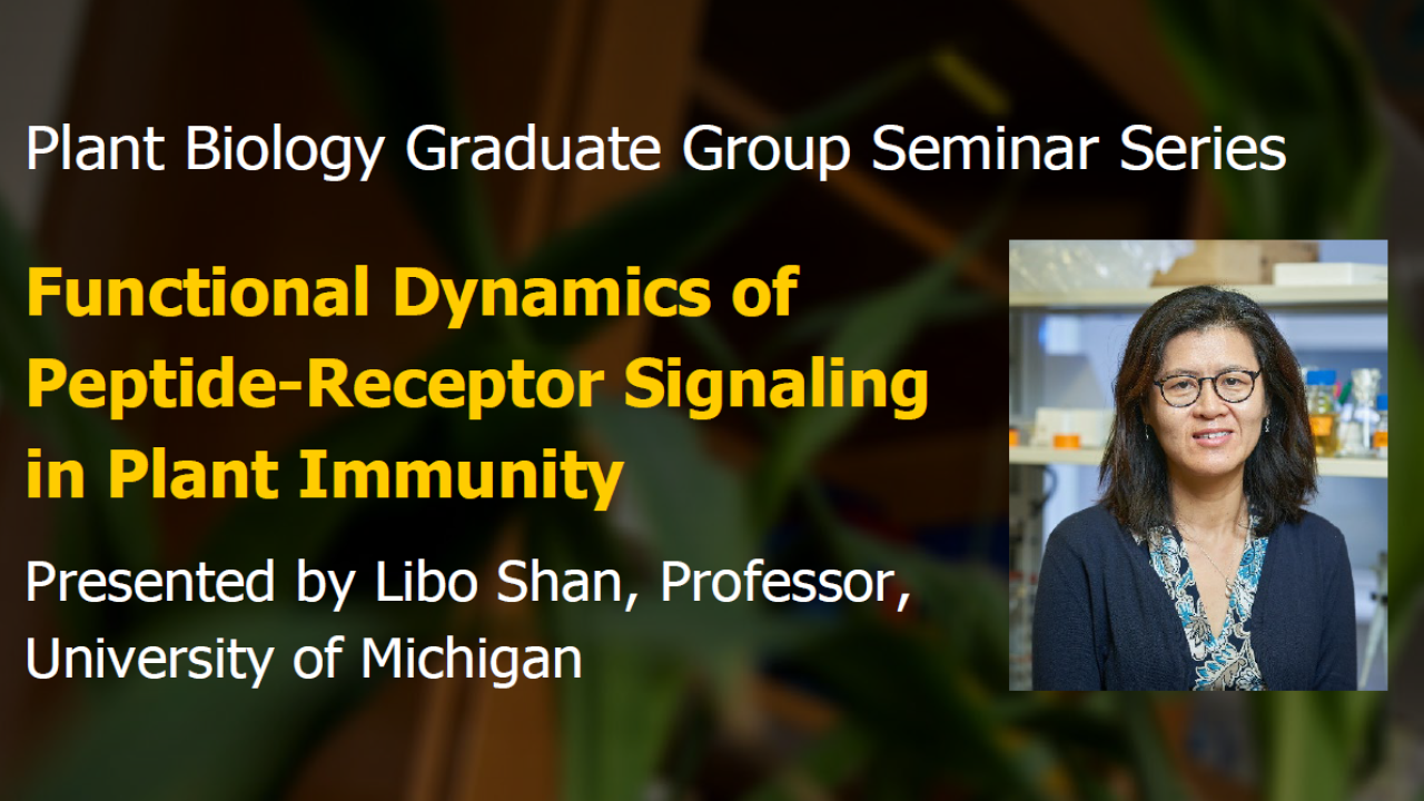 Plant graphic with seminar title, speaker name and title, and speaker photo