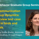 Blue graphic with seminar title, speaker name and title, and speaker photo