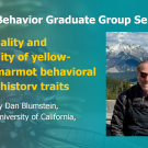 Blue graphic with seminar title, speaker name and title, and speaker photo