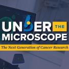 Banner image featuring the words 'Under the Microscope' in bold white text, with a microscope icon replacing the letter 'D' and a yellow box highlighting the word 'THE'; background shows researcher at computer screen.