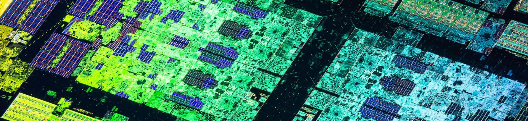 Computer chip in blue and green